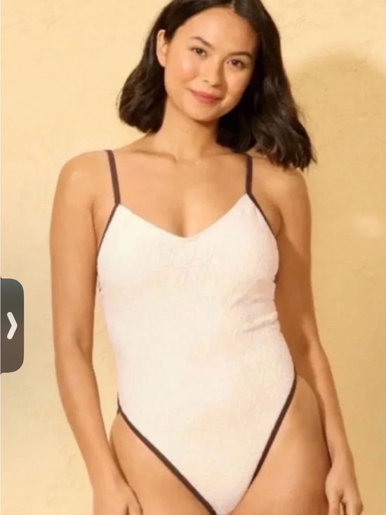 wild fable Other - Wild fable NWTS ( M ) CREAM lacey Textured BROWN TRIM SEXY One-Piece Swimsuit